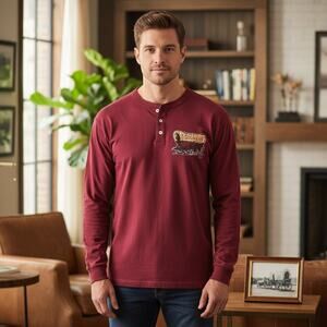 Vtg Men's Oklahoma Sooners Long Sleeve Graphic Button Shirt Red Oak • Large